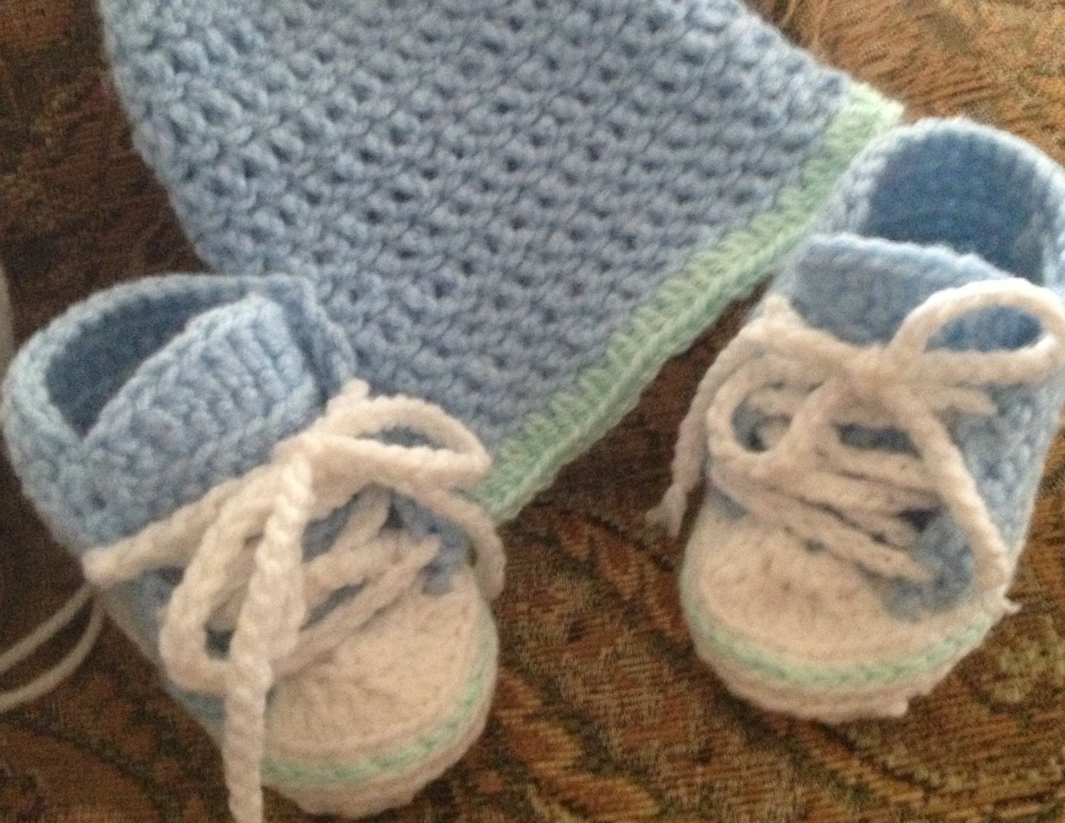 High-Top Sneaker Booties & Hat Set: 0-3 months