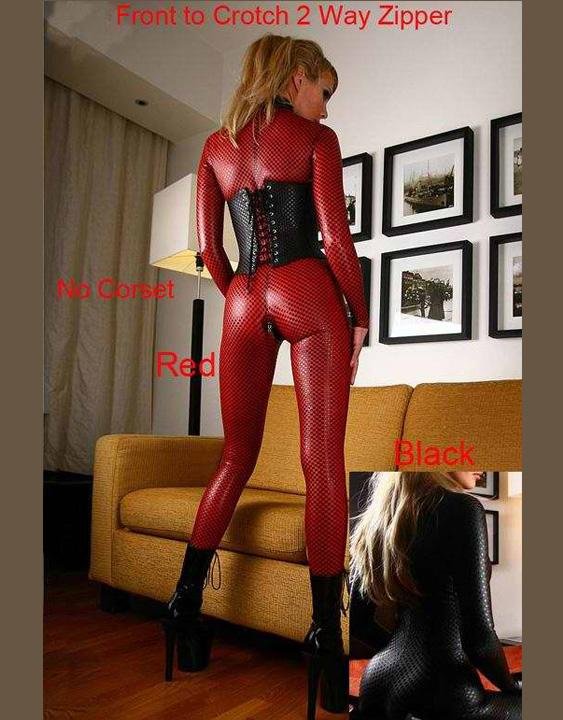 Fetish Catsuit Sexy Snakeskin Long sleeve Front Zipper high necked PVC Jumpsuit W7942