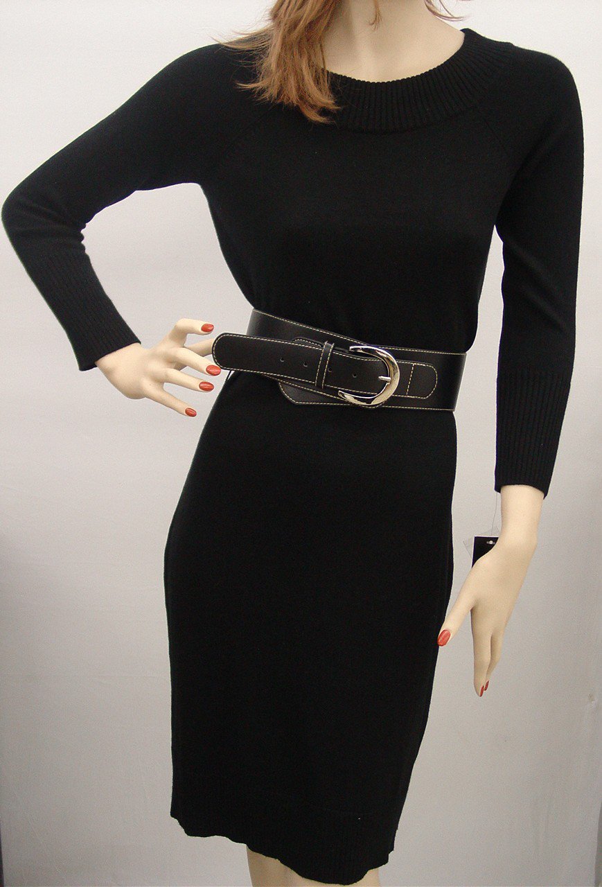 $119 INC SILK CASHMERE SWEATER CREW NECK DRESS SMALL BELTED BLACK