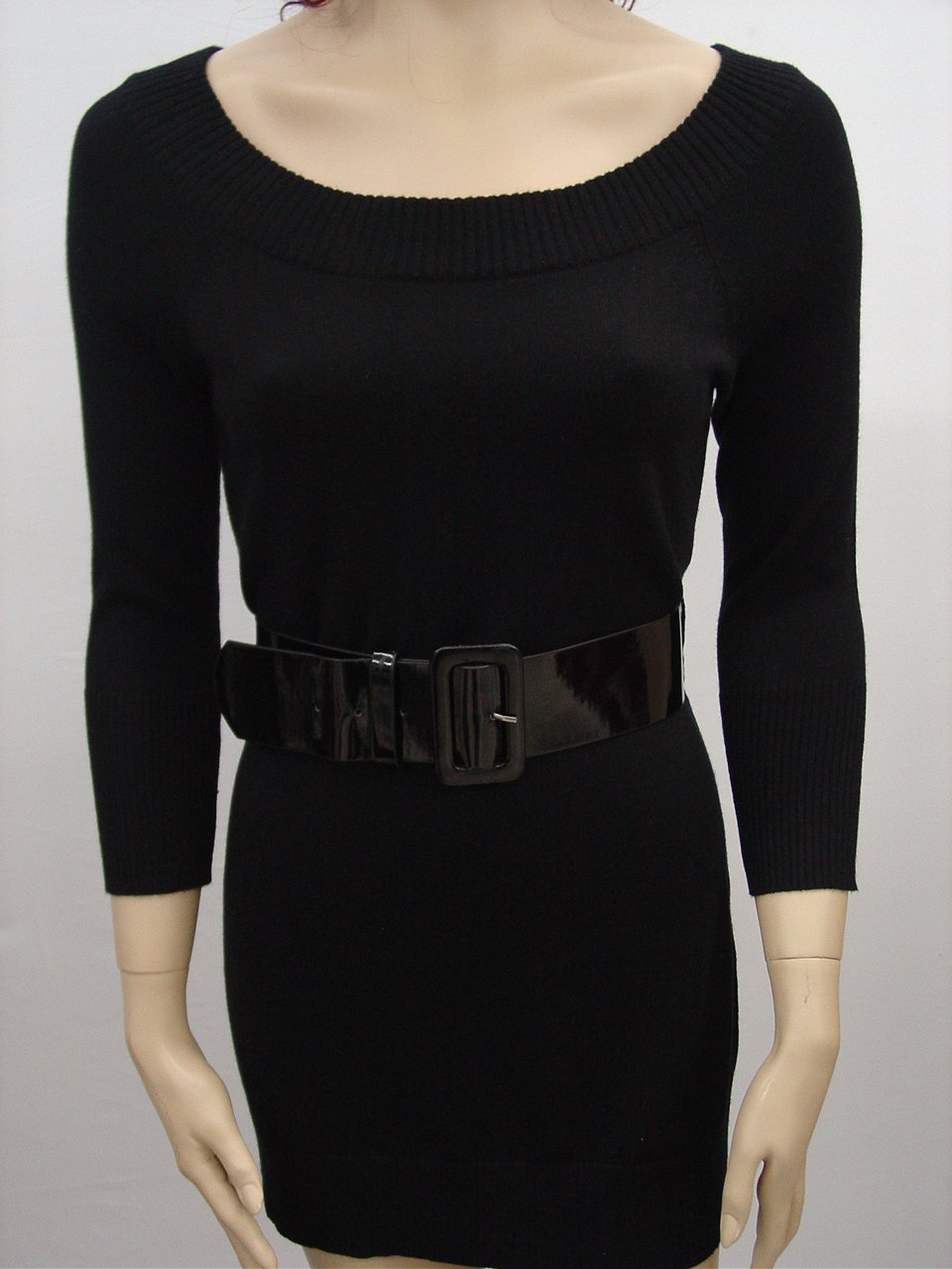$79 INC SILK, ANGORA SWEATER CREW NECK MINI BELTED DRESS BLACK