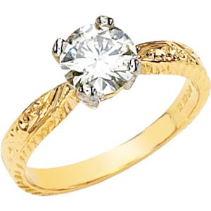 Moissanite Solitaire Engagement Engraved Ring*