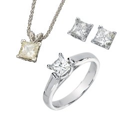 Princess Style Square Brilliant Cut Moissanite Engagement Set