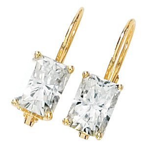 Emerald Cut Moissanite Scroll Setting Lever Back Earrings*