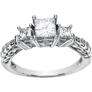 Cathedral Setting Three-Stone Princess Style Moissanite Anniversary Ring