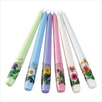 6 PC DRY FLOWERS TAPER CANDLES