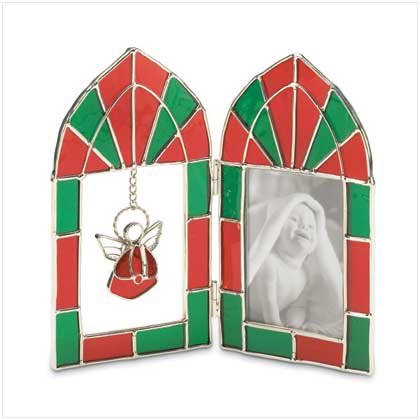 RED AND GREEN ANGEL STAINED GLASS FRAME