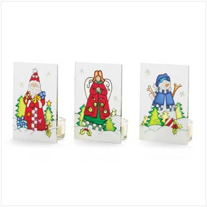 SANTA, ANGEL AND SNOWMAN CANDLEHOLDERS