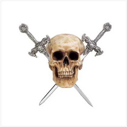 SKULL WITH TWO METAL SWORDS