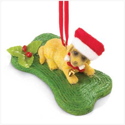 CHRISTMAS PUPPY WITH BONE ORNAMENT