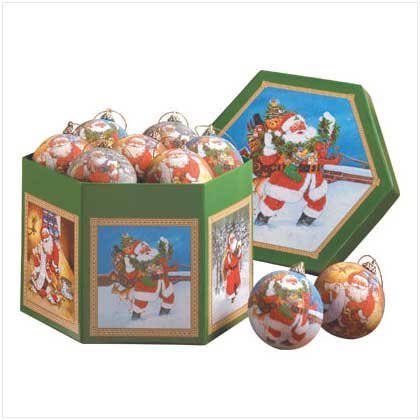 SANTA BALL ORNAMENT BOX SET