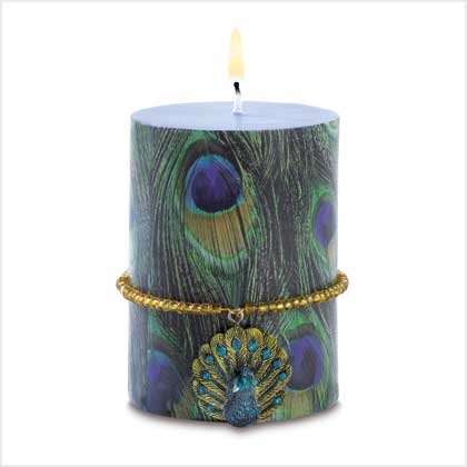 PEACOCK CANDLE WITH CHARM