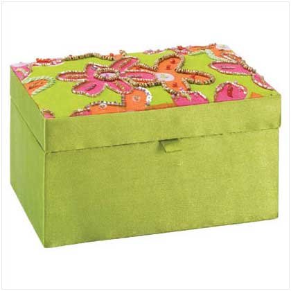 FLORAL FABRIC JEWEL BOX WITH MIRROR