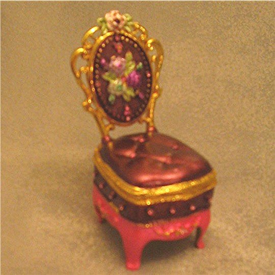 Jeweled Purple Chair Hinged Trinket Jewelry Box