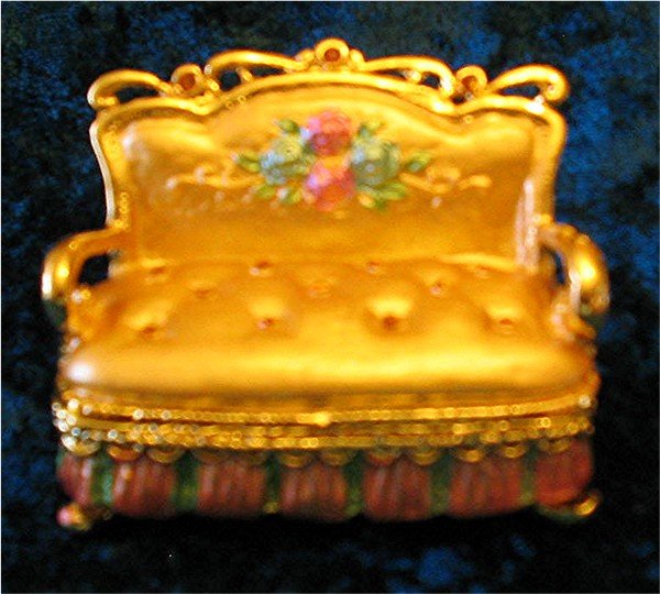 Jeweled Gold Sofa Hinged Trinket Jewelry Box Bejeweled
