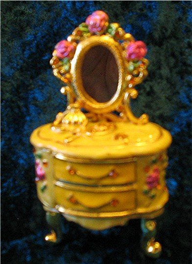 Jeweled Gold Dresser Hinged Trinket Jewelry Box