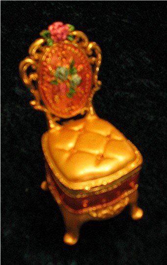 Jeweled Gold Chair Hinged Trinket Jewelry Box Bejeweled