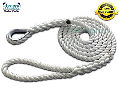 5/8" X 12' Three Strand Mooring Pendant 100% Nylon Rope with Thimble. (Tensile Strength 10400 Lbs.)