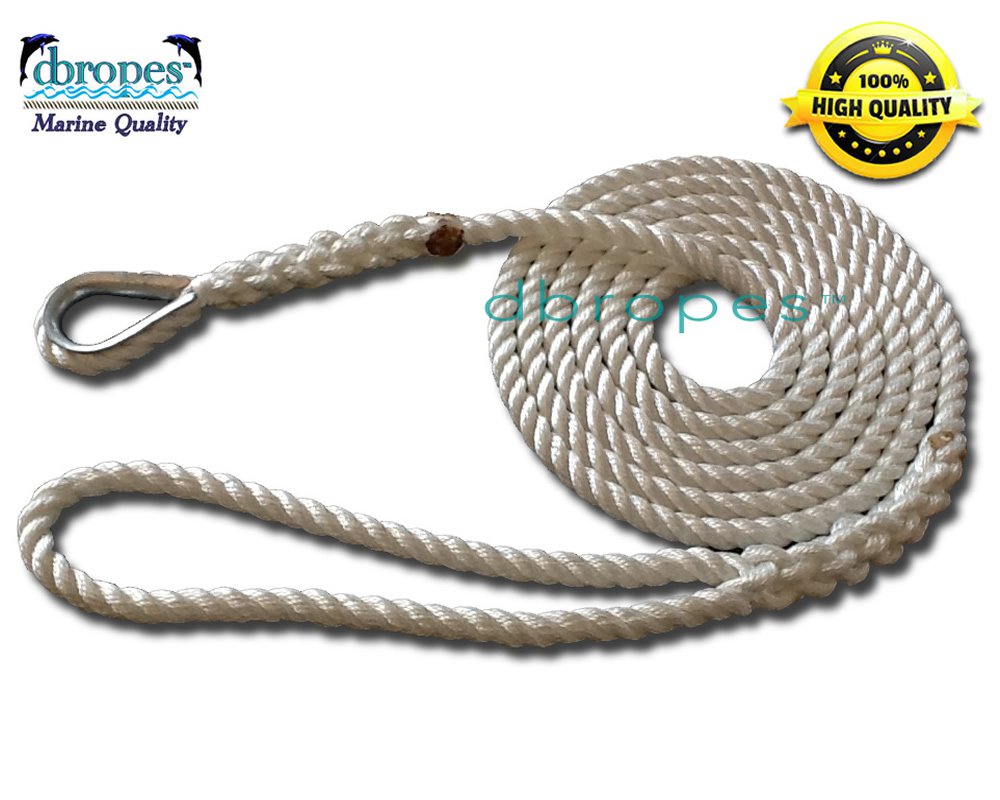 1/2" X 6 Three Strand Mooring Line 100% Nylon Rope with Thimble. (Tensile Strength 6700 Lbs.)