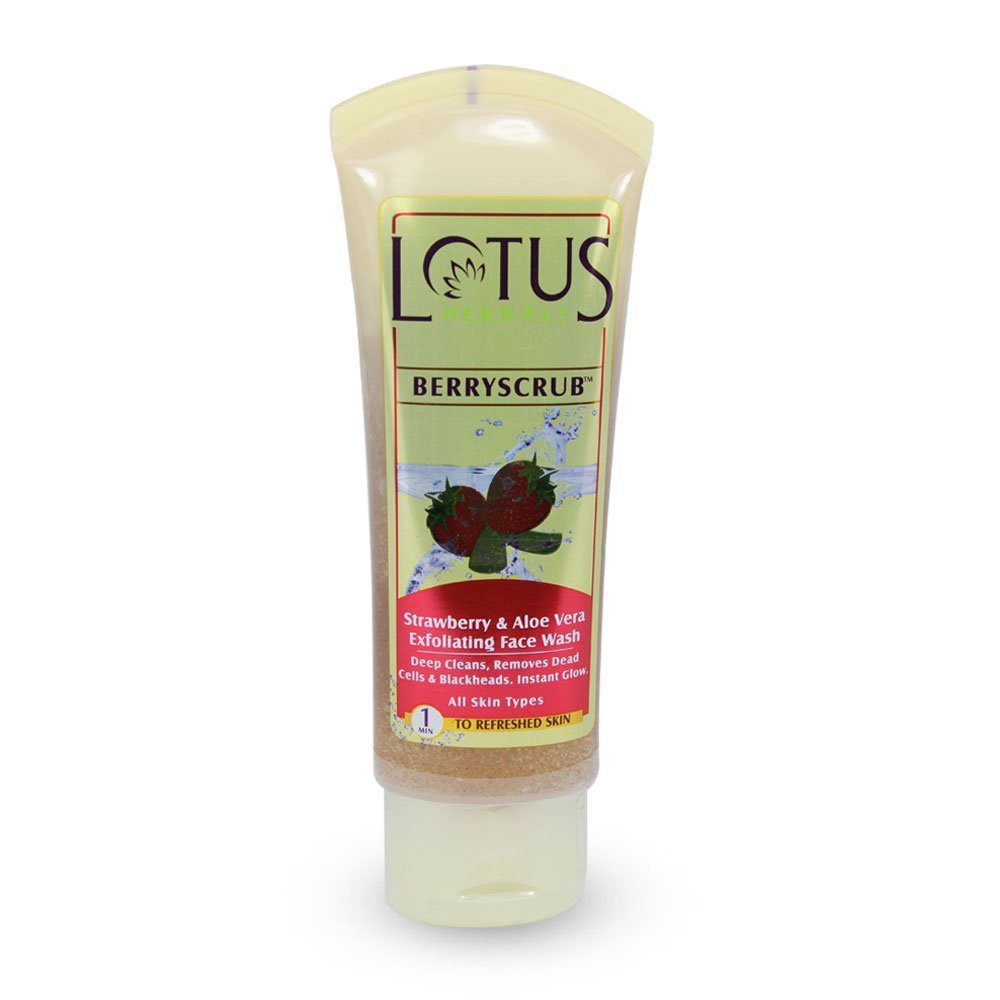 Lotus Herbal Berryscrub Strawberry Aloe Vera Exfoliating Face Wash 80 gms