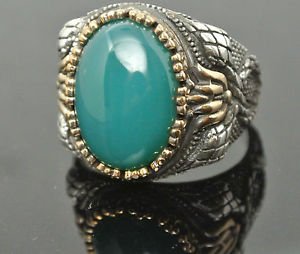 Turkish Ottoman 6 Ct Jade CZ Size 11.5 925 Silver Vintage Men's Statement Ring