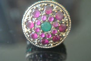 Turkish 0.3 Carat Ruby & Emerald Ottoman Victorian Style 925 Silver Size 6 Ring