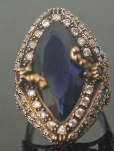 Turkish 3 Ct Pear Sapphire Ottoman Handmade Size 7.5 925 Vintage Silver Ring