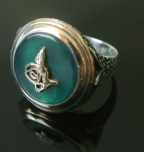 Turkish 5 Ct Emerald Over Sultan's Seal Size 10 925 Sterling Silver Men's Ring
