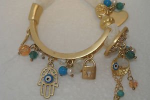 Designer Inspired 4K Bangle Blue Gold Plated Evil Eye Lace Bracelet AS IS