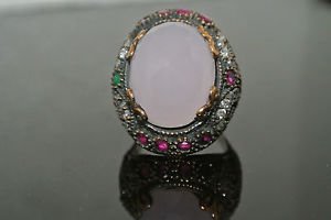 Turkish 6 Ct Pink Quartz Ottoman Victorian 925 Silver Sultan's Ring Size 8.5