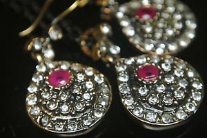 Turkish Ottoman Style Tulip Flower 0.25 Carat Pear Ruby CZ Jewelery Bronze Set