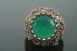 Turkish 5 Ct Round Emerald Size 8 Victorian 925 Sterling Silver Sultan Boho Ring