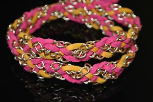 NO STONE TWO COLOR LEATHER GOLD PLATED OTTOMAN VICTORIAN WRAP DESIGNER BRACELET