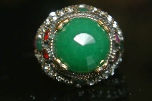 Turkish 6 Carat Emerald Ottoman Bronze Size 8 Unisex Sultan's Cocktail Boho Ring