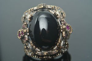 Turkish 4 Carat Onyx Ottoman Size 9 925 Sterling Silver Bohemian Unisex Ring