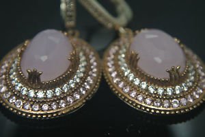 TURKISH OTTOMAN VICTORIAN 925 SILVER 4 CT PINK QUARTZ HURREM DANGLE EARRING