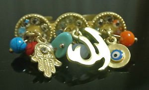 NO STONE TURKISH DESIGNER GOLD PLATED CRYSTAL RING SIZE 8 EVIL EYE DOUBLE RING