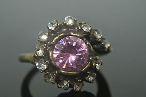 Turkish Vintage 3 Carat Pink Quartz Vintage Ottoman Victorian Bronze Size 9 Ring