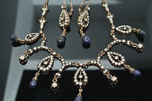 BRONZE TURKISH OTTOMAN SULTAN 0.5 CARAT SAPPHIRE RHINESTONE CZ SILVER MIX SET
