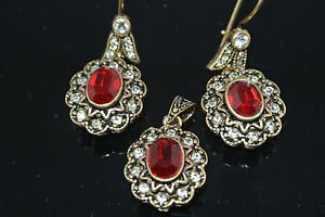 Ottoman Victorian Harem Hurrem Sultan 1 Carat Ruby Rhinestones Mixed Metals Set