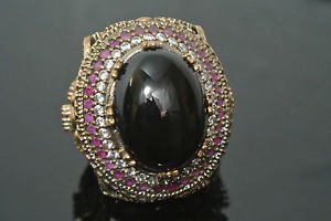 Turkish 5 Carat Onyx Ottoman Size 9 925 Sterling Silver Boho Unisex Ring