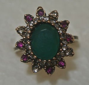 Turkish 2.0 Carat Emerald Ottoman Size 8.25 925 Silver Sultan's Flower Ring