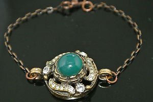 Turkish 4 Carat Emerald CZ Victorian Chain Rustic Looking Hurrem Bronze Bracelet