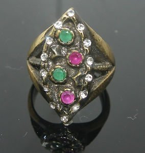 Turkish 0.10 Carat Emerald&Ruby Ottoman Victorian Bronze Size 8 Sultan's Ring