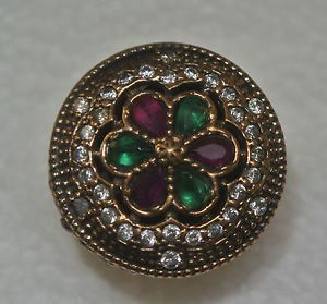 Turkish 0.30 Carat Emerald&Ruby Ottoman Victorian Style 925 Silver Size 7 Ring