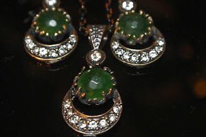 Turkish Victorian Ottoman Style 2.0 Carat Emerald Moon&Star Bronze Jewelry Set