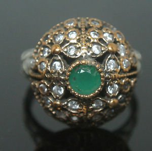 Turkish 0.33 Carat Emerald Cluster Victorian 925 Silver Size 8.5 Authentic Ring