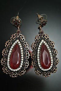 HANDMADE TURKISH OTTOMAN 5 CARAT RUBY CZ TULIP VINTAGE BOHO BRONZE JEWELRY SET