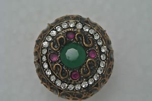 TURKISH HANDCRAFTED OTTOMAN VICTORIAN BRONZE 1.5 CARAT EMERALD&RUBY RING SIZE 8