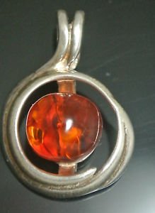 925 Silver 2.5 Carat Amber Round Shaped Pendant