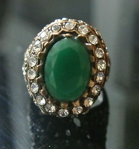 Turkish Ottoman 3 Ct Emerald CZ Victorian Bronze Sultan Size 9 Boho Unisex Ring